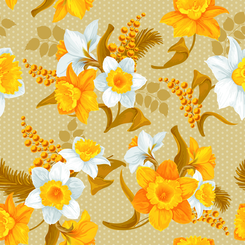White and yellow flowers vector seamless pattern 02