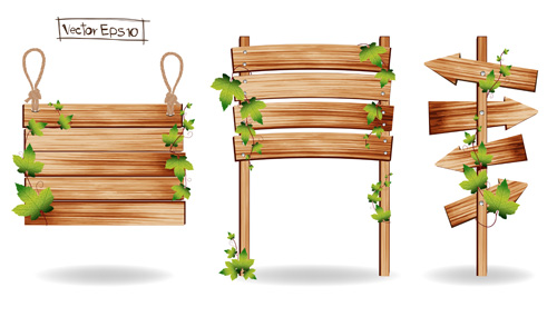 Wooden board with grass vector 03