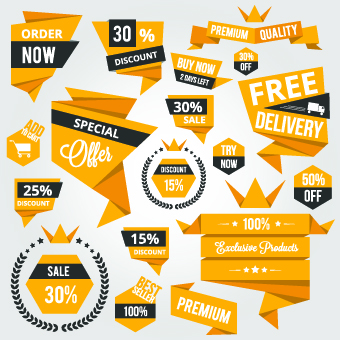 Yellow style sale labels vector 02