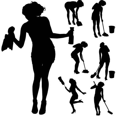 woman silhouette creative cleaning 
