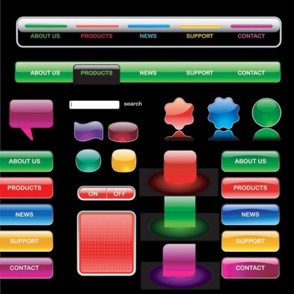 Glass textured web buttons vector graphics set Glass textured web buttons vector graphics set