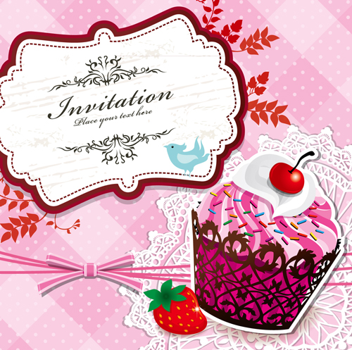 cupcake card vector set 01