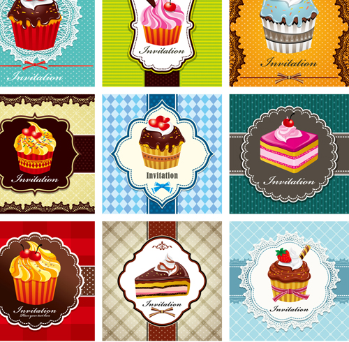 cupcake card vector set 02