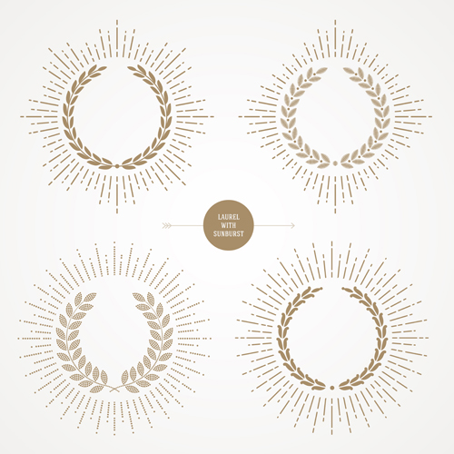 laurel with sunburst vector set