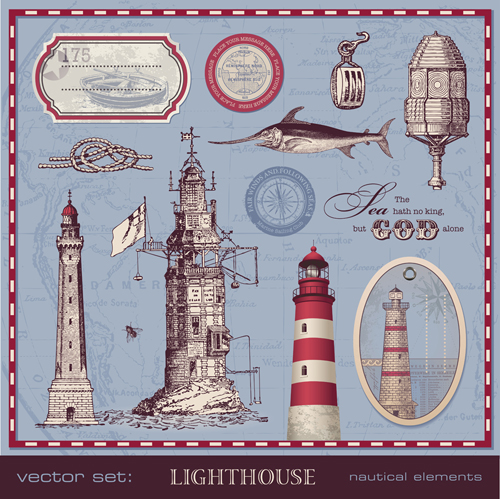 Retro Marine design elements vector graphic 01
