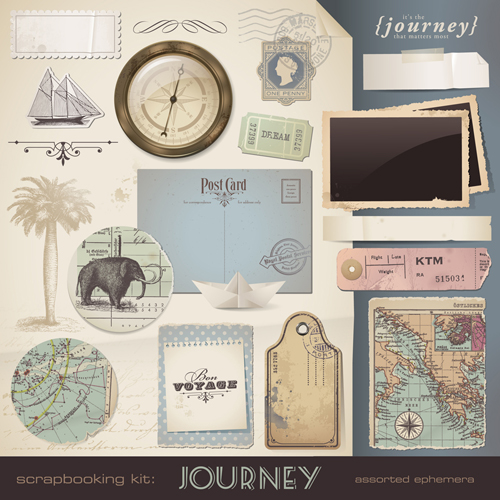 Retro Marine design elements vector graphic 03