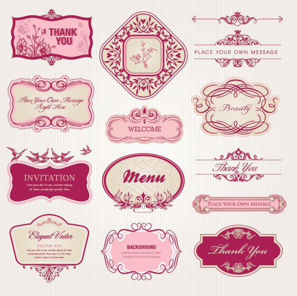 Vintage Pattern labels vector set 02