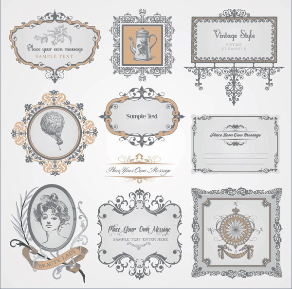 Vintage Pattern labels vector set 03