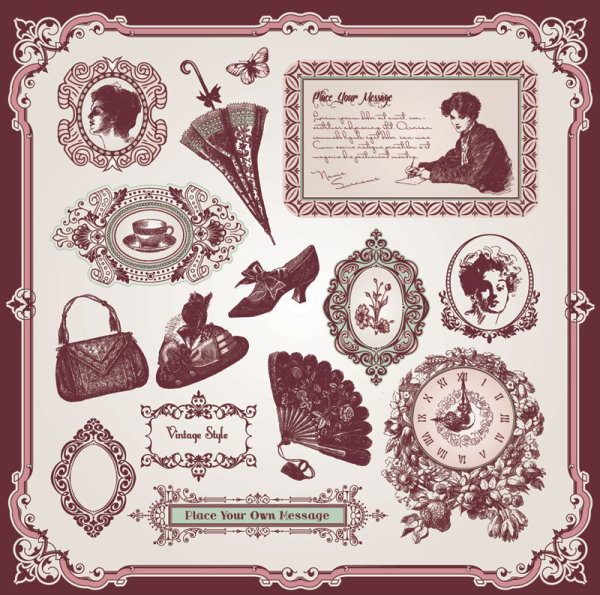 Vintage Pattern labels vector set 04