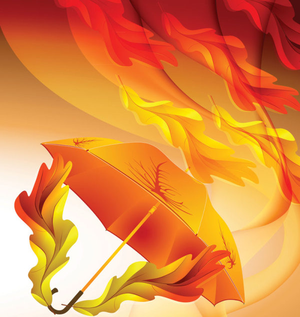 Maple Leaves and Umbrella vector background 03