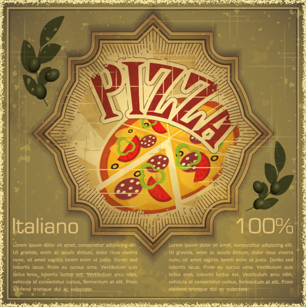 Retro font pizza cartoon background 