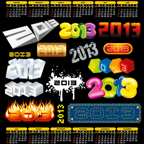 2013 design elements and 2013 Calendar vector 02