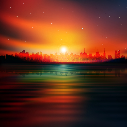 Urban Sunrise Landscape vector 04