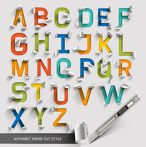Alphabet paper cut creative vector 02