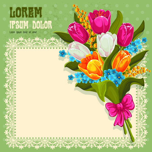Blue flower with lace card vector 03