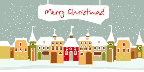 Cartoon Christmas house and snow vector 02
