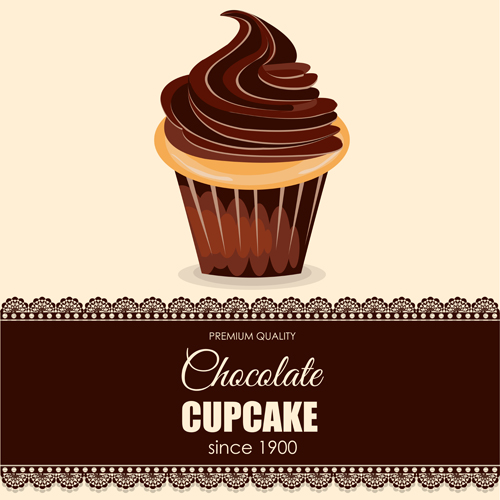 Chocolate cupcake background with lace vector 01 Chocolate cupcake background with lace vector 01
