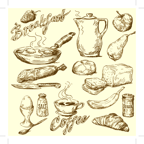 foods retro illustrations vector 02 Drawing foods retro illustrations vector 02