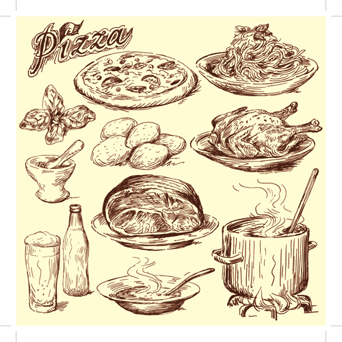 Drawing foods retro illustrations vector 04