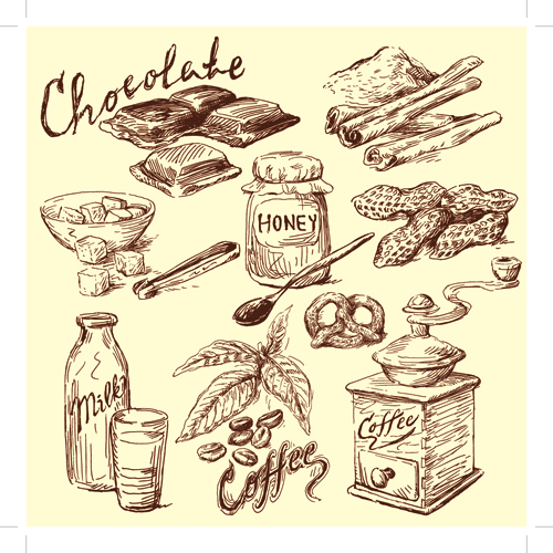 foods retro illustrations vector 05 Drawing foods retro illustrations vector 05