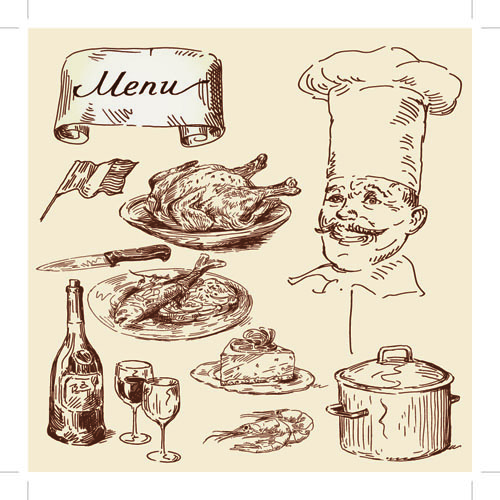 foods retro illustrations vector 06 Drawing foods retro illustrations vector 06