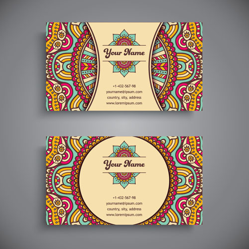 Ethnic pattern business card vintage vector 08