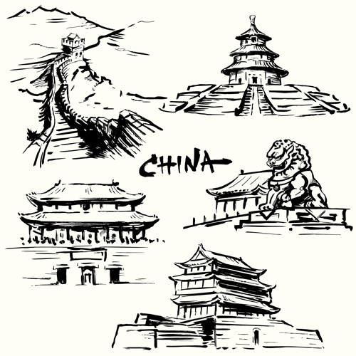 us cities buildings hand drawn vector 04 Famous cities buildings hand drawn vector 04