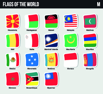 World flags stickers design vector set 02