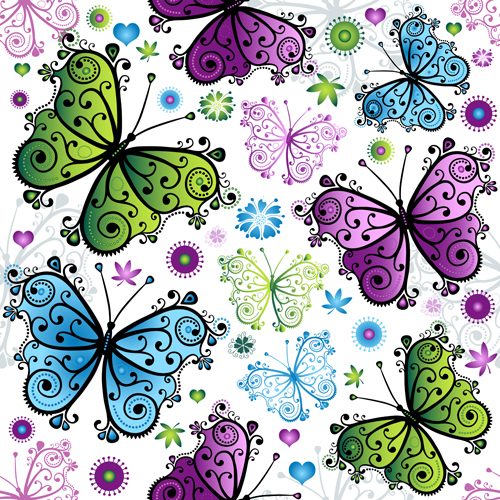 seamless pattern vector pattern floral butterflies 