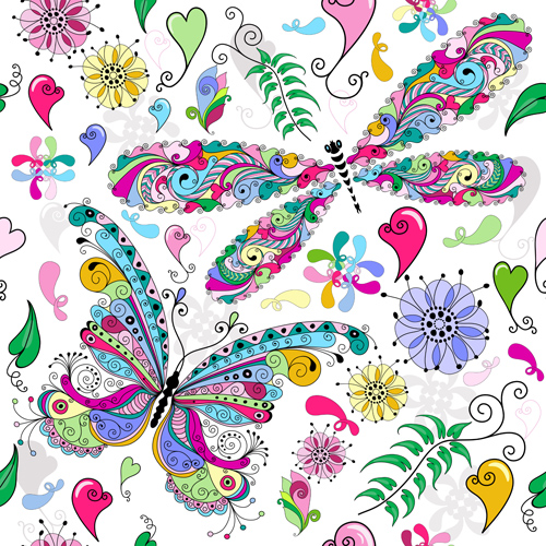 Floral butterflies seamless pattern vector set 04