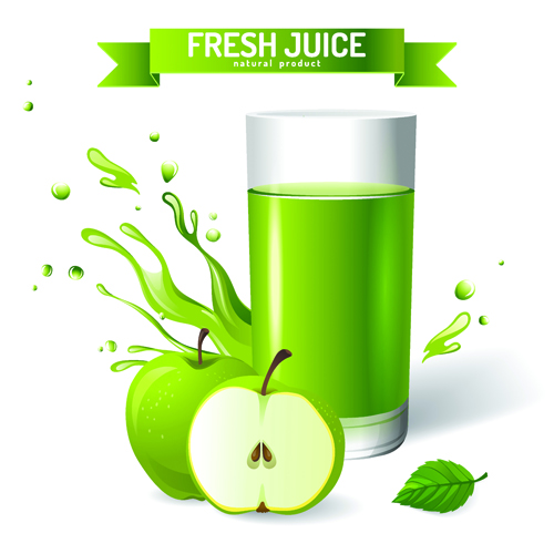 with ribbon design graphic vector 01 Fresh Juice with ribbon design graphic vector 01