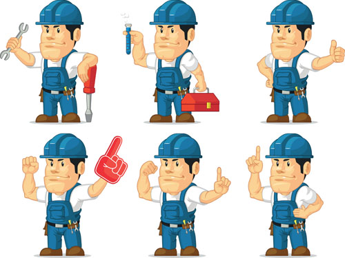 Funny cartoon builders vector illustration 25