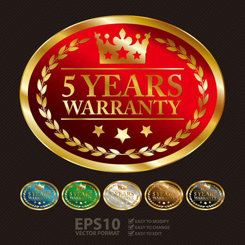 Golden laurel wreath badges vectors set 01