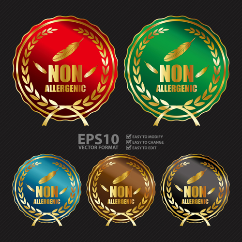 Golden laurel wreath badges vectors set 07