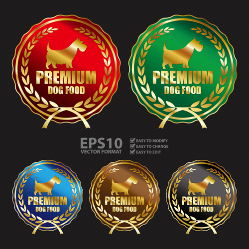 Golden laurel wreath badges vectors set 08