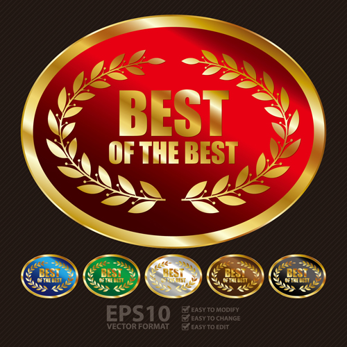 Golden laurel wreath badges vectors set 09