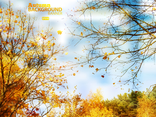 Golden yellow autumn nature landscape vector 04
