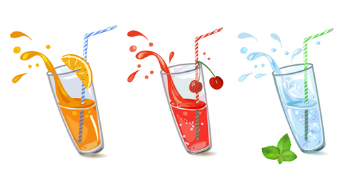 Juice splashes design vector material