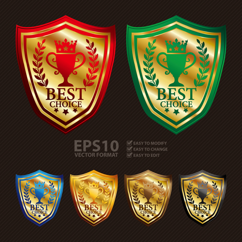 Medals shield laurel wreath vector labels vector 01
