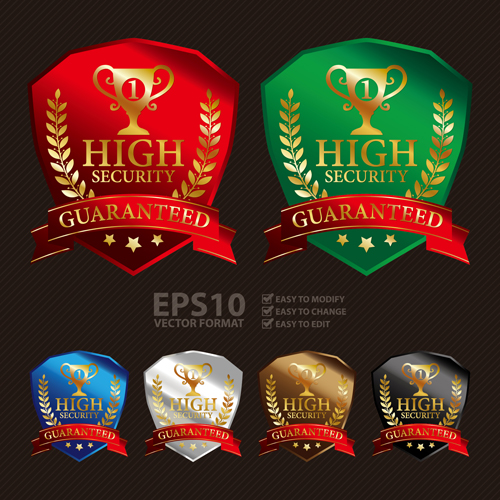 Medals shield laurel wreath vector labels vector 03