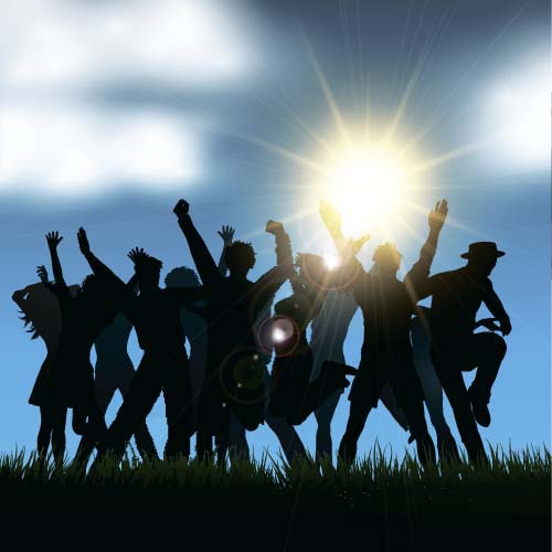 silhouettes people party music background 