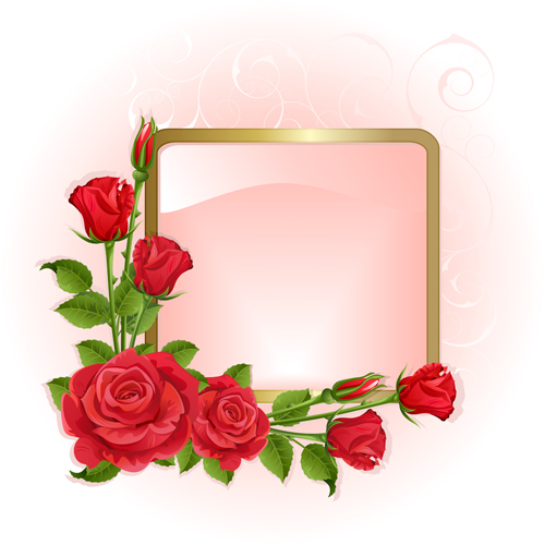 Red peonies photo frame vector