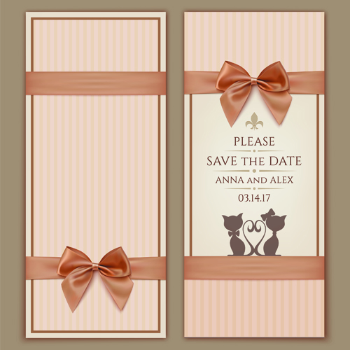 Romantic ribbon bow cards vecto illustration 01