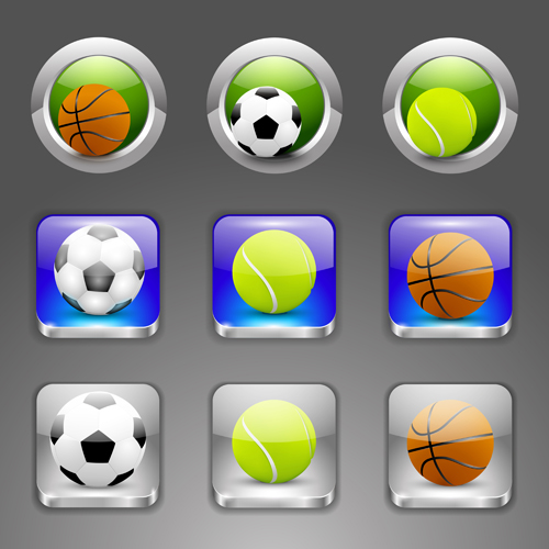 Shiny ball icons set vector 01