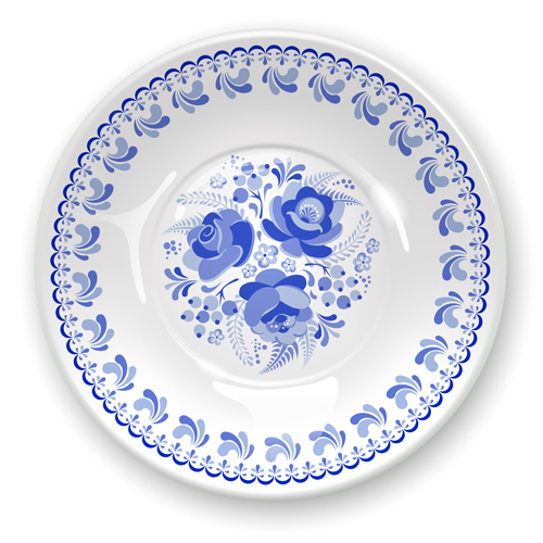 Shiny blue and white porcelain vector material