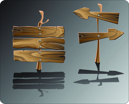 le= Shiny wooden signs set vector 01