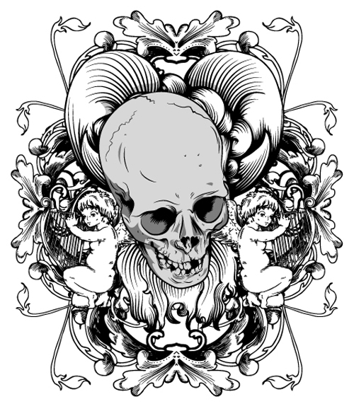 Elements of Sticker on the shirt skull vector 03
