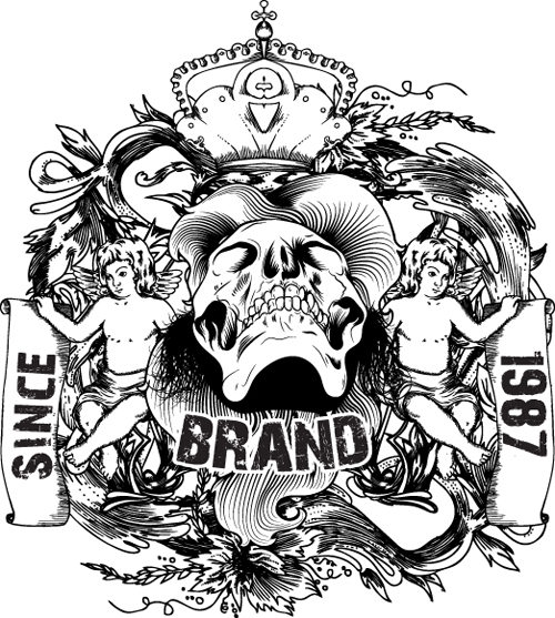 Elements of Sticker on the shirt skull vector 04