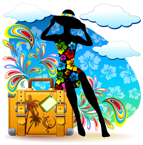 Summer travel suitcase backgrounds vector 04