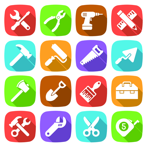 Tool flat icons set 01